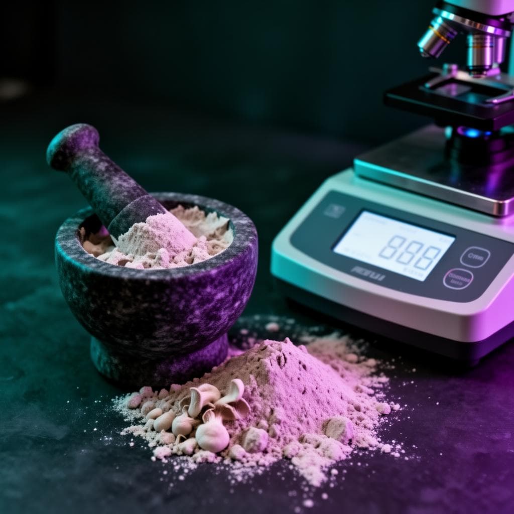 Lab technician preparing mushroom sample for testing